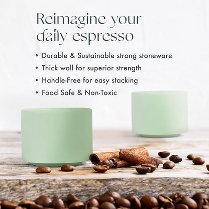 Folk Ceramics Leonard Ceramic Espresso Cups, Misty Green, Double Walled - Image 2