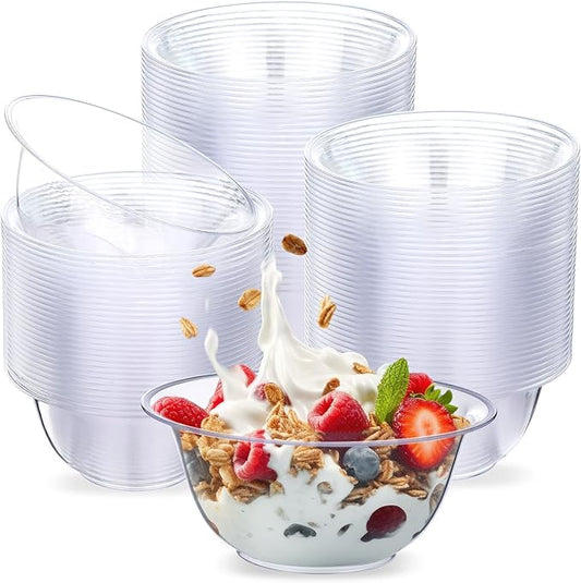 100 Packs 8.5 oz Clear Plastic Bowls Disposable Plastic Bowls for Parties Weddings Serving Container for Candy, Soup, Dessert, Salsa, Ice Cream, Popcorn, Chip