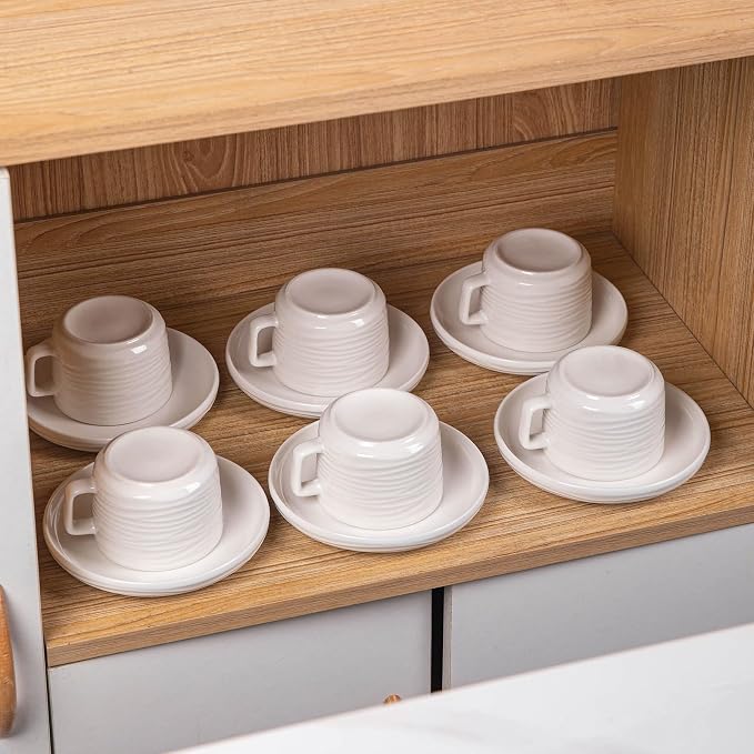 Tea Cups and Saucers Set, 8 OZ White Porcelain Coffee Cups | British Tea Set of - Image 7