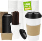 100 Pack 16 oz Disposable Coffee Cups with Lids and Sleeves, To Go Coffee Cups with Lids, Leak-Proof Hot Coffee Cups, PLA White Paper Coffee Cups for Hot Beverage