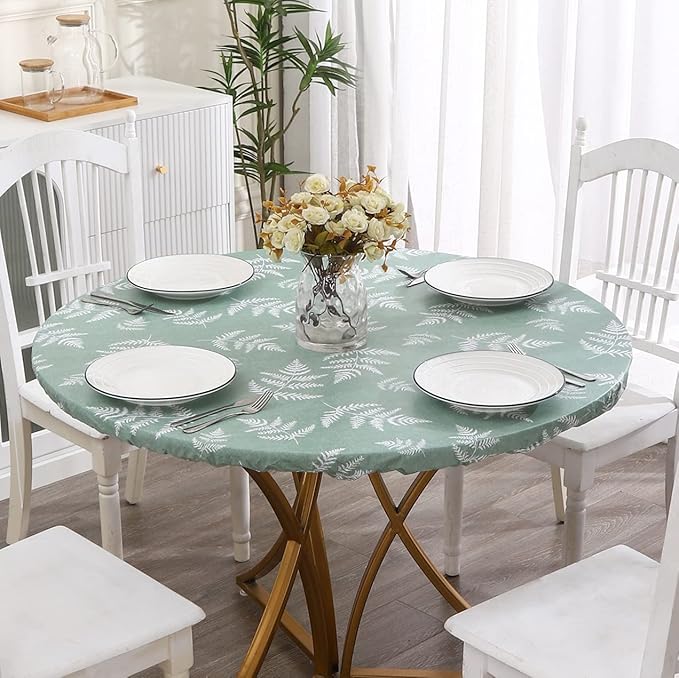 Walrus Round Vinyl Fitted Tablecloth with Flannel Backing Elastic Edge Design Table Cover Waterproof Oil-Proof PVC Table Cloth Stain-Resistant Best for 37"-44" Round