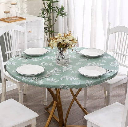 Walrus Round Vinyl Fitted Tablecloth with Flannel Backing Elastic Edge Design Table Cover Waterproof Oil-Proof PVC Table Cloth Stain-Resistant Best for 32"-36" Round