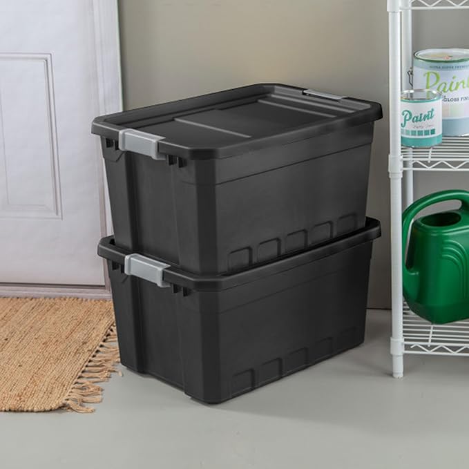 Sterilite 18-Pack Plastic Storage Bins with Lids, Stackable Containers, 19 Gallon, Black