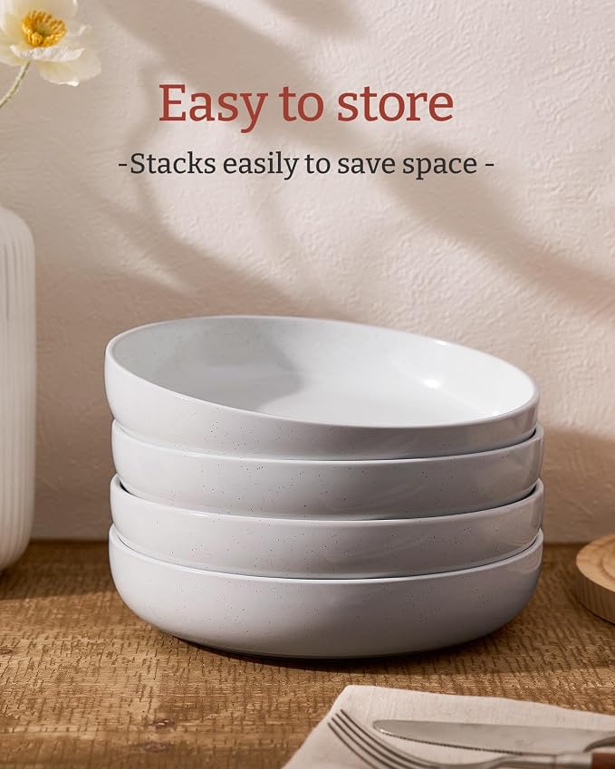 famiware Milkyway 33 oz Pasta Bowls Set of 4, Light Gray | Scratch-Resistant - Image 3