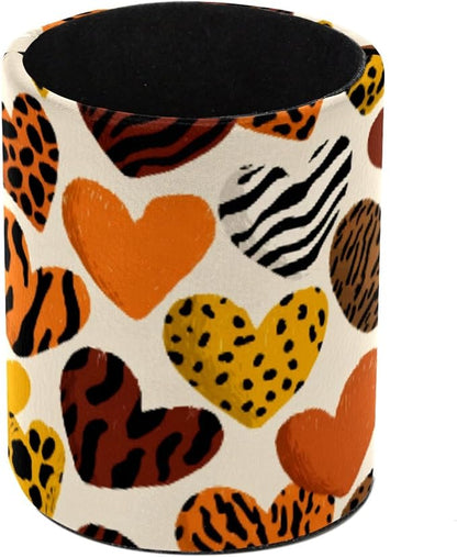 Leather Pen Holder for Desk, Leopard Heart Pencil Cup Pen Organizer Makeup by Unknown