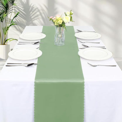 VACVELT Sage Green Satin Table Runners, 12x72 Inch, 12 Pack, Scalloped Edge | - Image 8