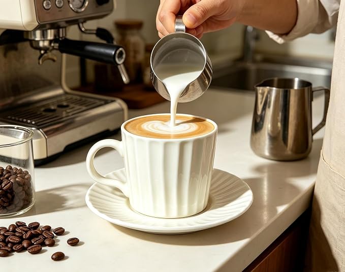 Ceramic Coffee Cup Set, 8 oz Cappuccino Cups - Image 2