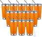 COMOOO 20oz Double Wall Vacuum Insulated Travel Mug Bulk Stainless Steel Tumbler with Lid and Straw Durable Powder Coated Insulated Coffee Cup for Cold & Hot Drinks (Orange, 12 pack
