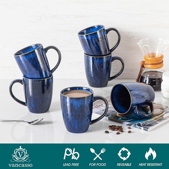 vancasso STARRY Ceramic Coffee Mug Set of 6, 16 Oz Tea Cups - Image 3