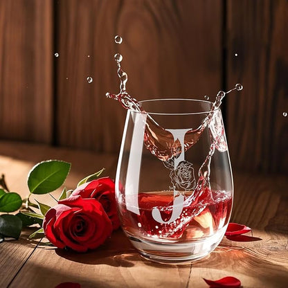 Valentines Day Gifts for Her, Gifts for Women Her Friend Mom Grandma Wife Sister Bridesmaid Nurse, Birthday Galentines Mothers Day Christmas, Personalized Initial Customized Wine Glasses 18OZ(J)