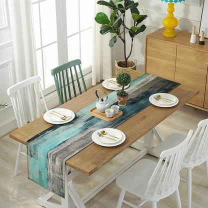 Teal and Grey Table Runner 13x72 Inch Modern Abstract Art Painting Kitchen - Image 3