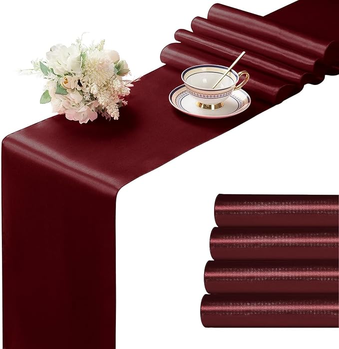 Manyshofu Maroon Satin Table Runner 12x108 by Manyshofu