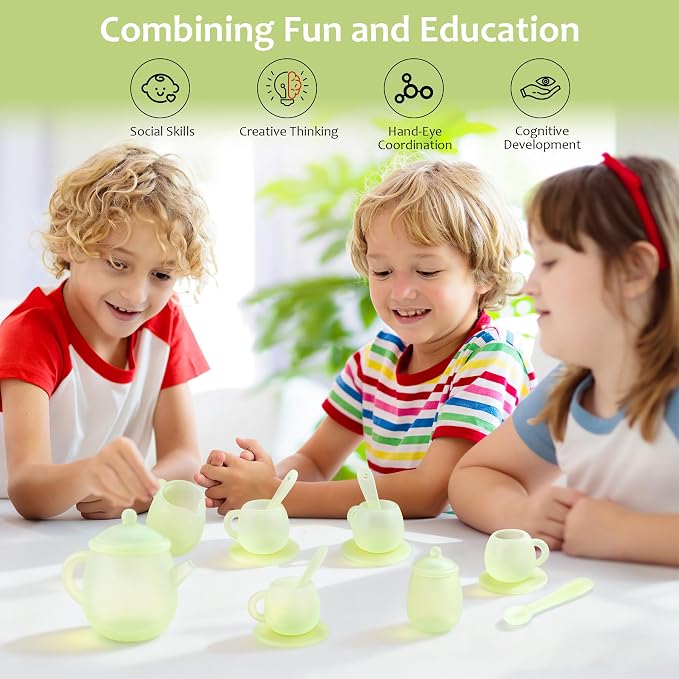MCGMITT Tea Party Set for Toddler 3-5, Includes Teapot, 4 Tea Cups and Coasters - Image 4
