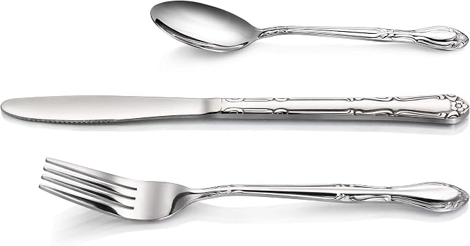 New Star Foodservice Rose Pattern Stainless Steel Flatware Set, 3-Piece Set - Image 2