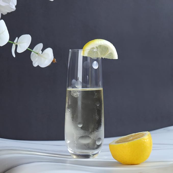 Joeyan Etched Champagne Flutes Glasses Cups, Handmade Mouth Blown Aesthetics - Image 5