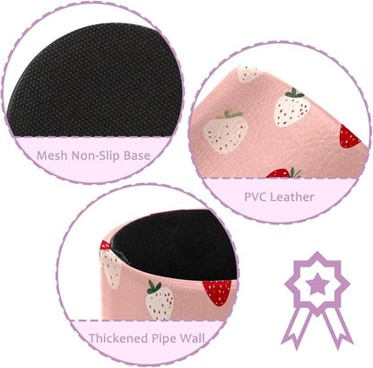 Leather Pen Holder for Desk, Cute Strawberries Print Pencil Cup Pen Organizer - Image 2