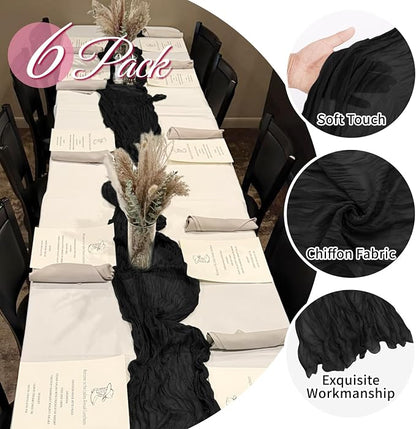 6 Pack Black Cheesecloth Table Runner 20 x 120 Inch Gauze Table Runner Fabric - Image 3