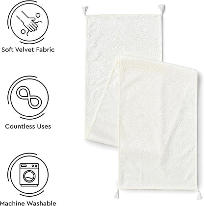 Encasa XO Table Runner, Embossed Velvet, Elegant 13"x72" | Cream, 175 GSM - Image 4