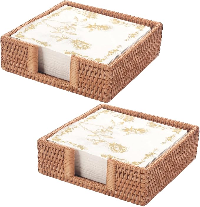 2 Pack Rattan Napkin Holder Square, Napkin Holders by YANGQIHOME