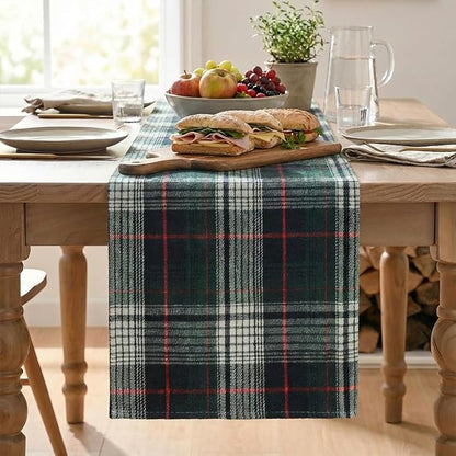 Artoid Mode Dark Blue Green Farmhouse Plaid Spring Table Runner, Winter Rustic - Image 2