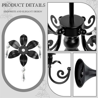 20''Tall Crystal Pendant Taper Candle Holders/Stylish Candle Stands/Candlesticks Holder/Candelabra for Home Decor, Weddings/Parties/Elegant Dining Table Centerpiece (4, Black, 5 Arm)