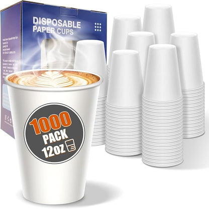 MOUMOULIFE Disposable Paper Coffee Cups 12 oz 1000 Count Bulk, Leak-Proof White by moumoulife
