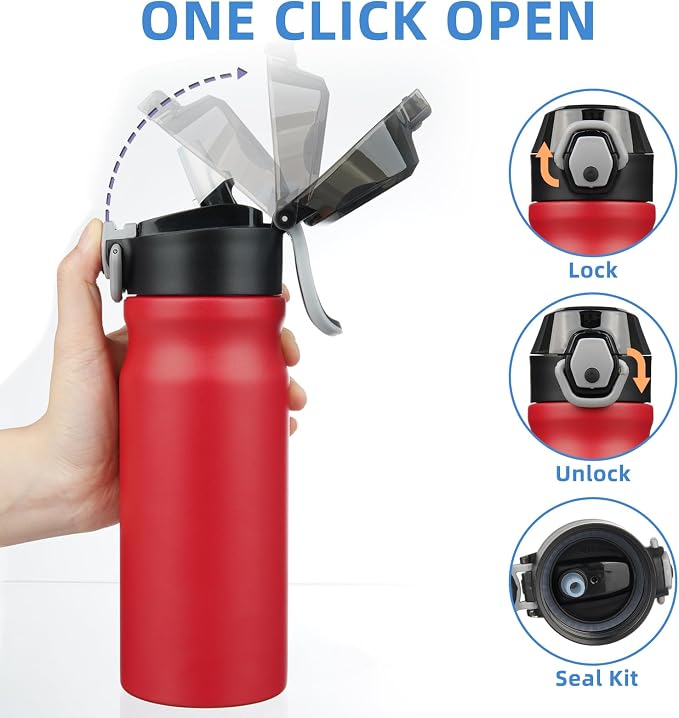BJPKPK 18 oz Water Bottle with Straw & Handle, Insulated Stainless Flask | Leak - Image 3