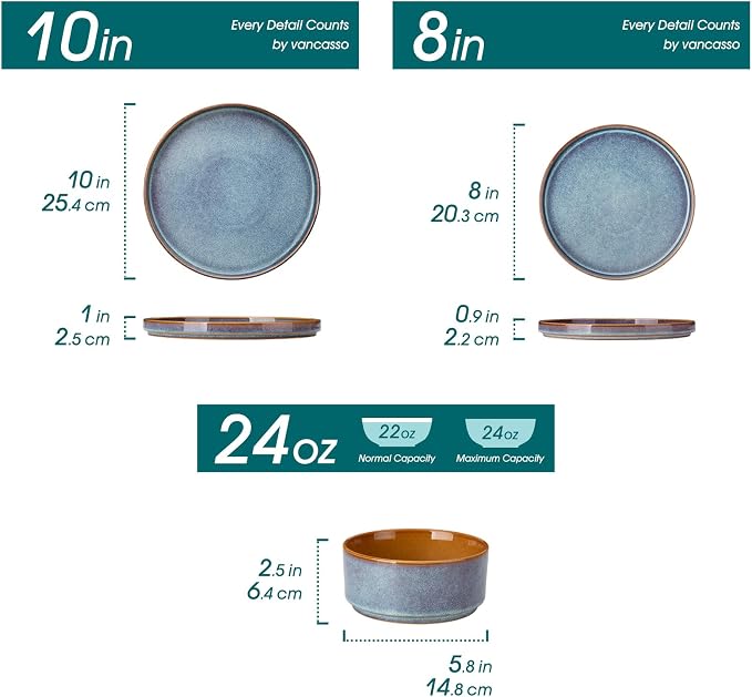 vancasso ONION Ceramic Dinnerware Sets, 12 Pieces Stoneware Plates and Bowls - Image 2