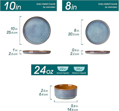 vancasso ONION Ceramic Plates and Bowls Sets, 24 Pieces Blue Dinnerware Sets - Image 2