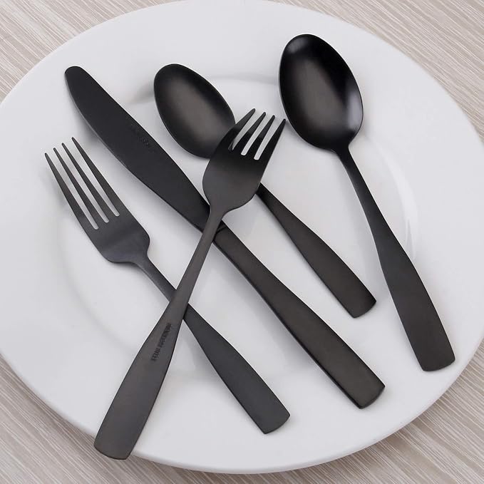 Matte Black Silverware Set, Satin Finish 20-Piece Stainless Steel Flatware set - Image 5