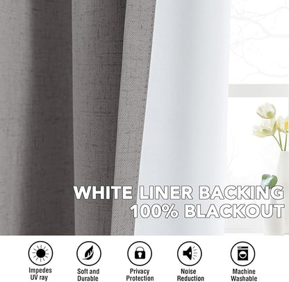 H.VERSAILTEX Linen Curtains 100% Blackout Curtains for Bedroom 45 inch Long Full Light Blocking Nature Linen Blended Window Curtains for Living Room Nickel Grommet (2 Panels, Heathered Dove)