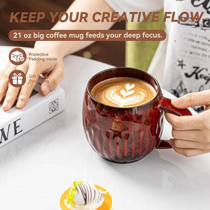 Crimson Surge Ceramic Coffee Mug - 21 oz Unique Reactive Glaze Coffee Cup - Image 3