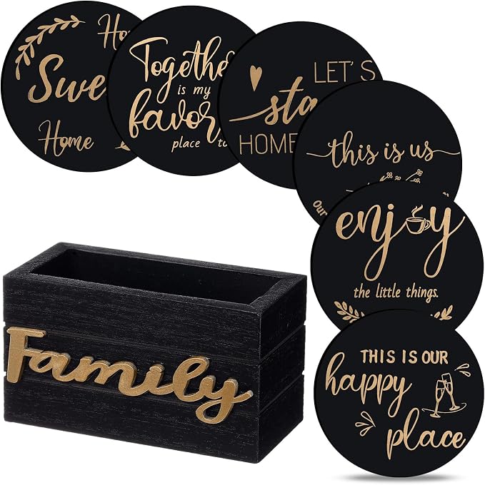 Queekay Coasters Set of 6 House Warming Gifts New Home Wooden Farmhouse Drink by Queekay