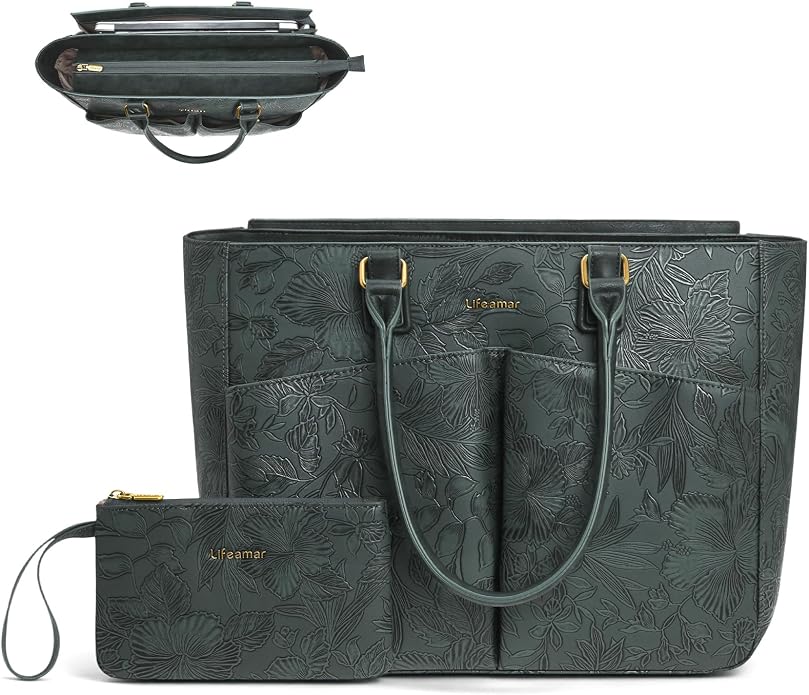 Laptop Tote Bag for Women, Leather Work Tote by Lifeamar