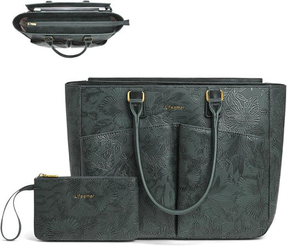 Laptop Tote Bag for Women, Leather Work Tote by Lifeamar