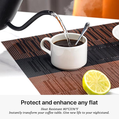 LEXMORE Placemats Set of 6 Vinyl/Plastic Woven Place Mats for Kitchen Table Indoor/Outdoor Washable Placemat Wipeable Dining Table Mats(Ombre Brown Black)