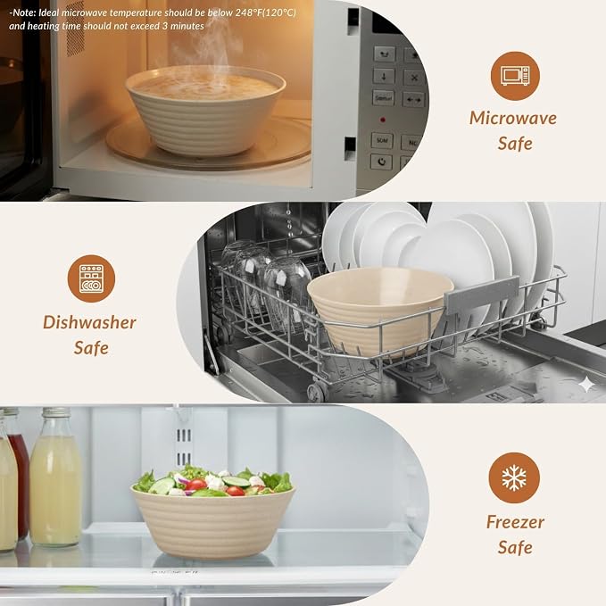 Premium Wheat Straw Bowls, Unbreakable Large Cereal Bowl Set of 6, Alternative - Image 6