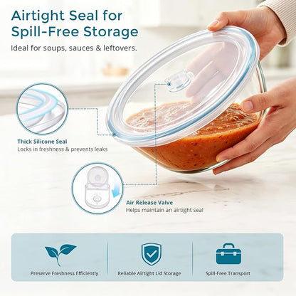 E-far Glass Mixing Bowls with Airtight Lids Set - Image 4