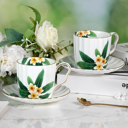 KAMMAK Tea Cups and Saucers Set of 2, Porcelain Coffee Cups, JBE012 | Stackable - Image 7