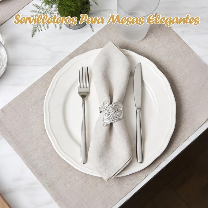 Napkin Rings Set of 6 Silver Napkin Holder Buckles | Leaf Shaped Napkin Ring - Image 5