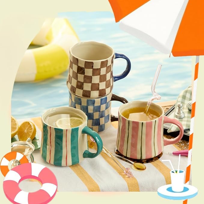 Hand-Painted Ceramic Coffee Mugs Set of 4 – 16oz Large Capacity Artistic Tea by DelightsGalore