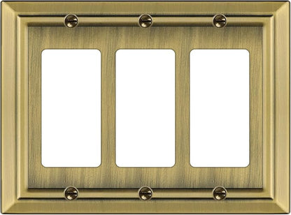 Metal Wall Plate for Electrical Outlets, Decorative Antique Brass Switch Plates Outlet Cover, Light Switch Cover Plate, 3-Gang Wall Plates (Triple Decoretor, 1 Pack)