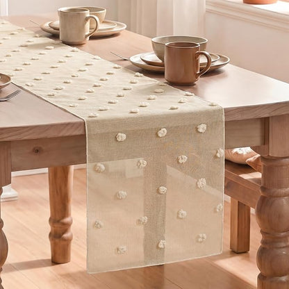 Artoid Mode Champagne Pom Pom Tulle Table Runner, Seasonal Washable Kitchen by ArtoidMode