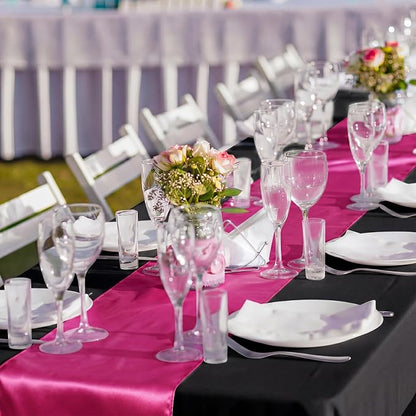12 Pack Black and Hot Pink Disposable Plastic Tablecloths and Satin Table - Image 4