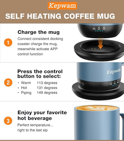 Kepwam Self-Heating Coffee Mug T1-16oz, Fast Heating Rechargeable Heated Coffee - Image 3