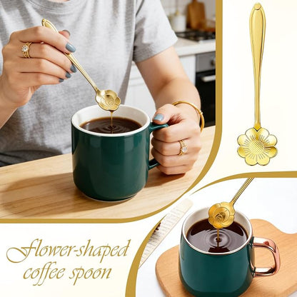 8-Piece Golden Flower Tea Spoon Set | Stainless steel gold spoons; - Image 3