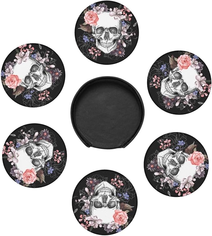 Elegant Skull Rose Flower Coasters - Image 4