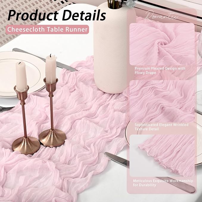8 Pack Pink Cheesecloth Table Runner 17x108 inch Boho Gauze Cheese Cloth Table - Image 5