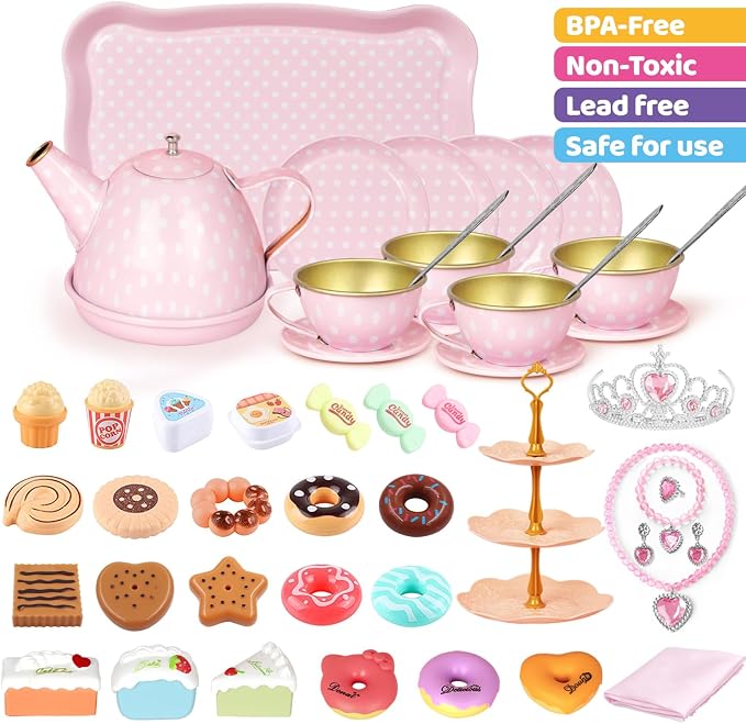 iAOVUEBY Tea Party Set for Little Girls, Kids Kitchen Pretend Playset, Tea Set - Image 3