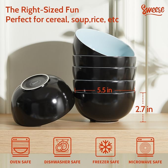 Sweese Porcelain Bowls Set of 6, 20oz Lightweight Round Cereal Bowls Set - Image 2